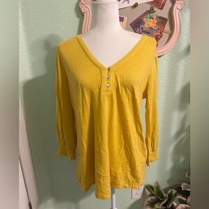 J. Jill Vionic Mustard Yellow V-Neck Henley Tunic